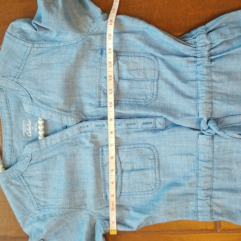 Cabela's Blue Denim Long Sleeve Chambray Shirt Dress Size Small Petite - Picture 9 of 12